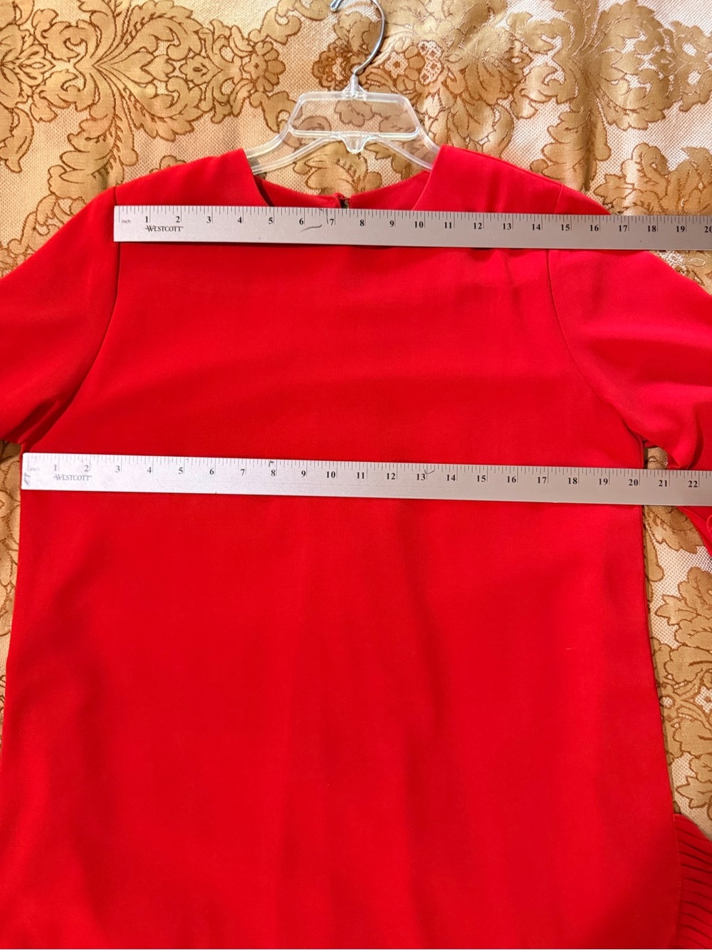 Red Ruffle Hem & 3/4 Length Sleeve Tunic / Shift Dress, Elegant Casual, Sz L - Picture 11 of 12